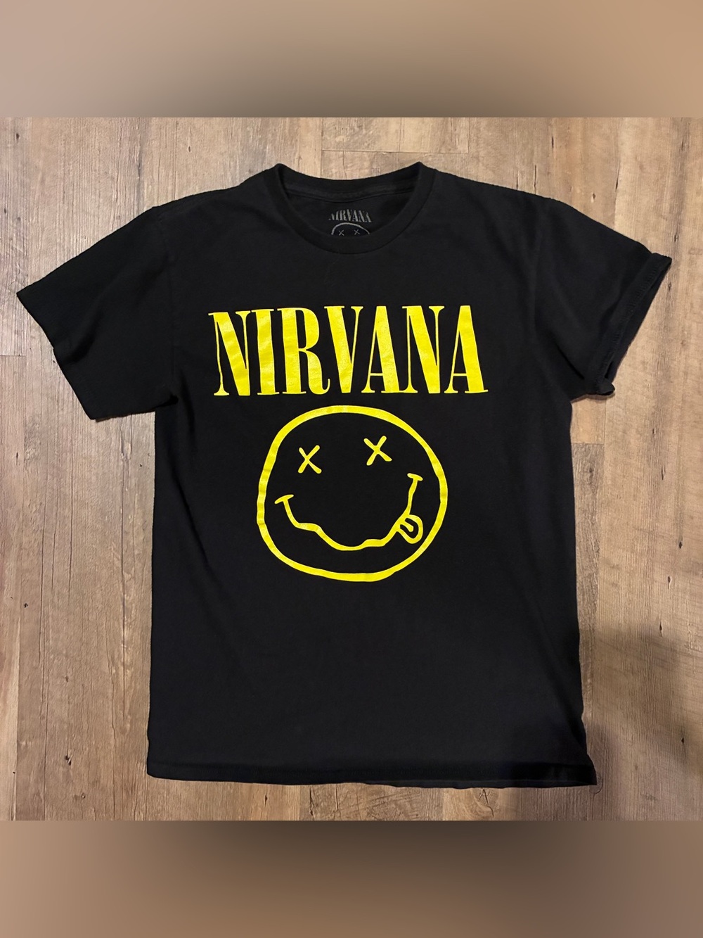 NIRVANA Black Short Sleeve Tee with Yellow Band Logo